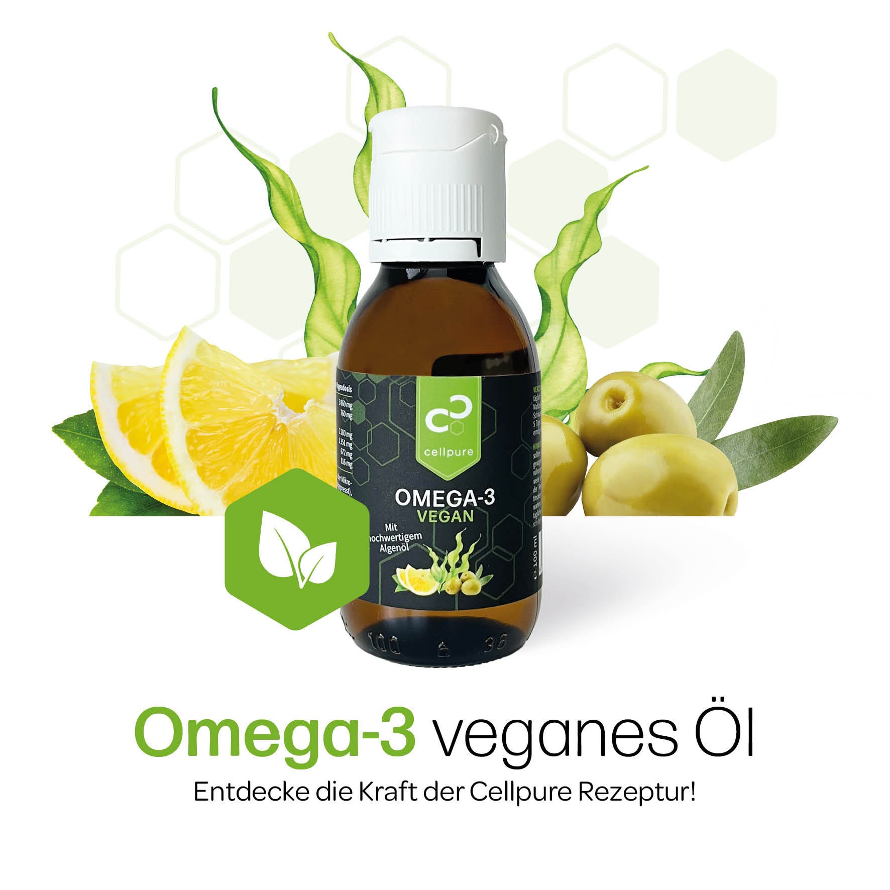 Cellpure Omega-3 Vegan Öl – Algenöl mit Zitrone & Olive